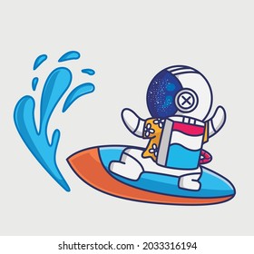cute astronaut play surfboarding. cartoon travel holiday vacation summer concept Isolated illustration. Flat Style suitable for Sticker Icon Design Premium Logo vector. Mascot Character