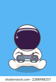 Cute Astronaut played game Cartoon Vector Icon Illustration Science Business Icon Concept Isolated Premium Vector. Flat Cartoon Style