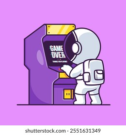 Cute Astronaut Playing Arcade Machine Game Cartoon Vector 
Icon Illustration. Science Technology Icon Concept Isolated 
Premium Vector. Flat Cartoon Style 