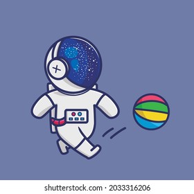 cute astronaut playing ball. cartoon animal sports concept Isolated illustration. Flat Style suitable for Sticker Icon Design Premium Logo vector. Mascot character