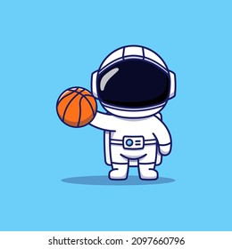 Cute Astronaut Playing Basketball Alone