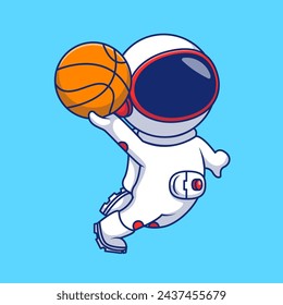 Lindo astronauta jugando al baloncesto ilustración de iconos vectoriales de dibujos animados. Concepto de dibujos animados planos. Adecuado para cualquier proyecto creativo.