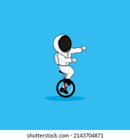 Cute astronaut playing circus bike cartoon icon illustration