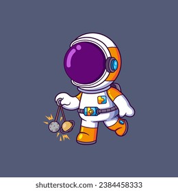 Cute Astronaut Playing playing clackers ball or lato-lato Indonesian traditional Cartoon character of illustration