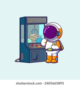 Cute Astronaut playing crane machine. Science sport Icon Concept of illustration