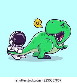 Cute Astronaut Playing With Dinosaur Cartoon Vector Icon Illustration. Science Animal Icon Concept Isolated Premium Vector. Flat Cartoon Style