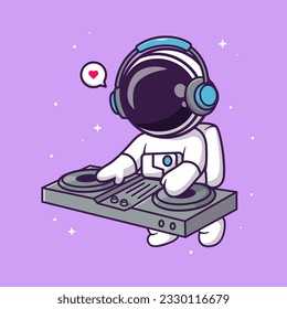 Cute Astronaut spielen Dj Electronic Music in Space Cartoon Vektorsymbol Illustration. Science Music Icon Konzept isolierter Premium-Vektorgrafik. Flachbildkartonstil