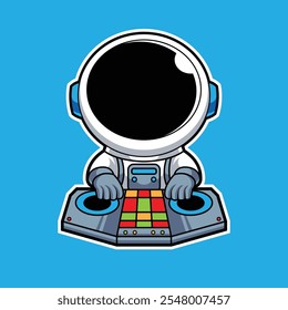 Astronauta bonito tocando DJ música eletrônica ilustração de desenhos animados