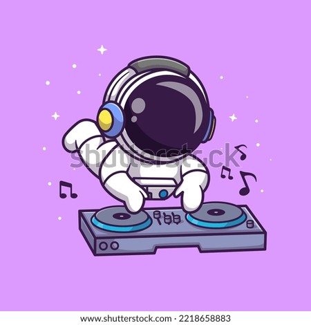 Cute Astronaut Playing Dj Electronic Music With Headphone In Space Cartoon Vector Icon Illustration. Science Music Icon Concept Isolated Premium Vector. Flat Cartoon Style