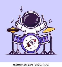 Ilustración del Vector De Dibujos De Música De Tambor Cute Astronauta Jugando. Vector Premium Aislado De Concepto De Icono De Música De Ciencia. Estilo de dibujo plano