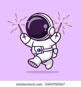 Lindo astronauta jugando a los fuegos artificiales Vector de dibujos animados Ilustración. Ciencia Festiva Icon Concept Vector de Premium aislado. Estilo plano de dibujos animados