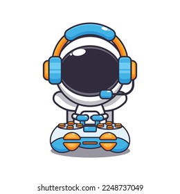 Cute astronaut playing a game cartoon vector illustration