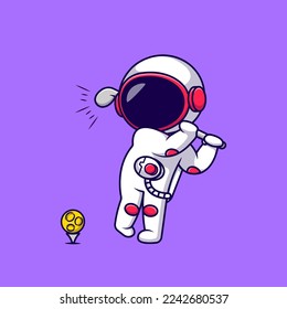 Cute Astronaut Playing Golf Moon Cartoon Vector Icons Illustration. Flat Cartoon Concept. Suitable for any creative project.
