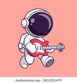 Cute Astronaut Playing Guitar Cartoon Vector IconIllustration. Science Music Icon Concept Isolated Premium Vector. Flat Cartoon Style