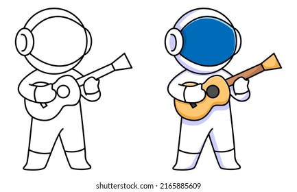 cute astronaut playing guitar coloring page for kids