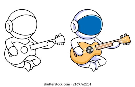 cute astronaut playing guitar coloring page for kids