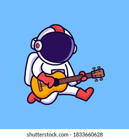 Cute astronaut playing guitar illustration