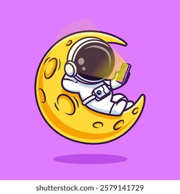 Cute Astronaut Playing Handphone On Moon Cartoon Vector Icon Illustration. Science Technology Icon Concept Isolated Premium Vector. Flat Cartoon Style