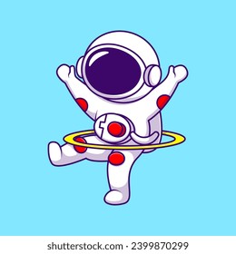 Cute Astronaut Playing Hula Hoop Cartoon Vector Icons Illustration. Flat Cartoon Concept. Suitable for any creative project.