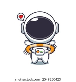 Cute astronaut playing hula hoop cartoon vector illustration. vector cartoon illustration suitable for poster, brochure, web, mascot, sticker, logo and icon.