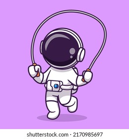 Cute Astronaut Playing Jump Rope Cartoon Vector Icon Illustration. Science Sports Icon Concept Isolated Premium Vector. Flat Cartoon Style