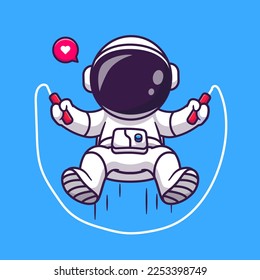 Cute Astronaut Playing Jump Rope In Space Cartoon Vector Icon Illustration. Science Sports Icon Concept Isolated Premium Vector. Flat Cartoon Style