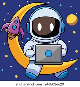 Cute Astronaut Playing Laptop Cartoon Vector Icon