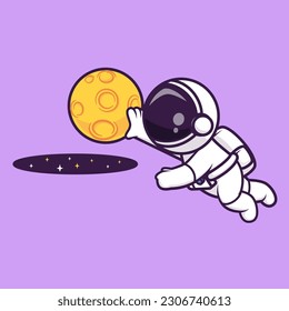 Cute Astronaut Playing Moon Ball In Space Cartoon Vector Icon Illustration. Science Sport Icon Concept Isolated Premium Vector. Flat Cartoon Style