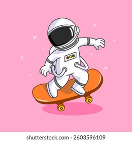 Cute Astronaut Playing On Skateboard Vector Illustration Cartoon Design