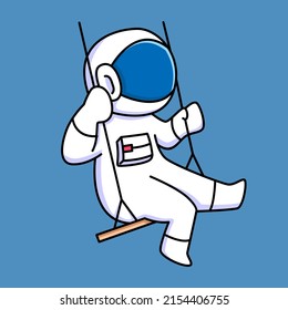 cute astronaut playing on the swing cartoon design