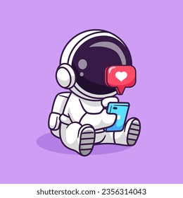 Cute Astronaut Playing Phone Cartoon Vector Icon Illustration. Science Technology Icon Concept Isolated Premium Vector. Flat Cartoon Style