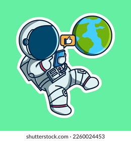 cute astronaut playing phone on space