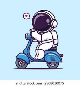 Cute Astronaut Playing Phone On Scooter Cartoon Vector Icon Illustration. Science Transportation Icon Concept Isolated Premium Vector. Flat Cartoon Style