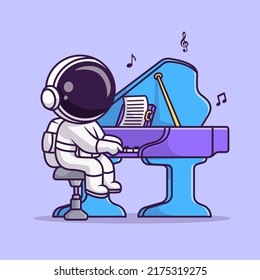 Cute Astronaut Playing Piano Music Cartoon Vector Icon Illustration. Science Music Icon Concept Isolated Premium Vector. Flat Cartoon Style