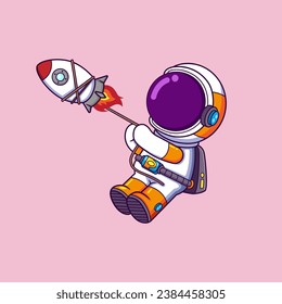 Personaje de ilustración de Cute Astronauta Jugando Caricatura de Cohetes