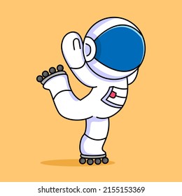 cute astronaut playing rollerblade cartoon design