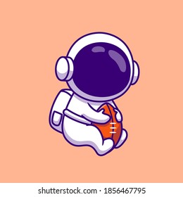 Cute Astronaut Playing Rugby Ball Cartoon Vector Icon Illustration. Science Sport Icon Concept Isolated Premium Vector. Flat Cartoon Style