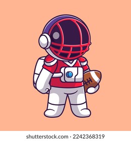Cute Astronaut Playing Rugby Ball Cartoon Vector Icon Illustration. Science Sport Icon Concept Isolated Premium Vector. Flat Cartoon Style