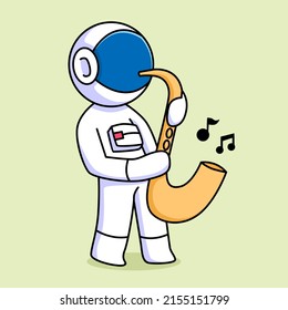 Cute Astronaut Playing Saxophone Cartoon Design