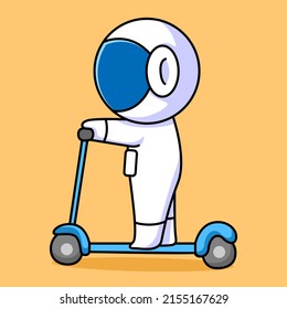 cute astronaut playing scooter cartoon design