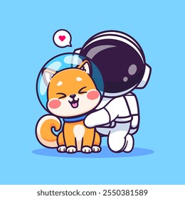 Cute Astronaut Playing With Shiba Inu Dog Astronaut Pet 
Cartoon Vector Icon Illustration. Science Animal Icon Concept 
Isolated Premium Vector. Flat Cartoon Style 