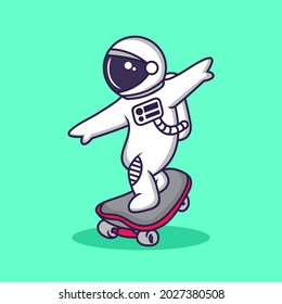 Cute astronaut playing skateboard cartoon vector icon illustration. 