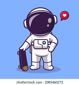 Cute Astronaut Playing Skateboard Cartoon Vector Icon Illustration. Technology Sport Icon Concept Isolated Premium Vector. Flat Cartoon Style