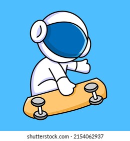 cute astronaut playing skateboard cartoon design