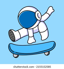 cute astronaut playing skateboard cartoon design