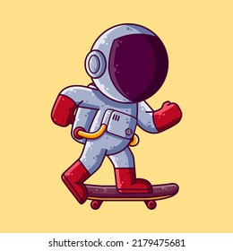Cute Astronaut Playing Skateboard Cartoon Vector Illustration. Cartoon Style Icon or Mascot Character Vector.