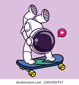 Cute astronaut playing skateboard cartoon vector icon illustration science sports icon isolated
