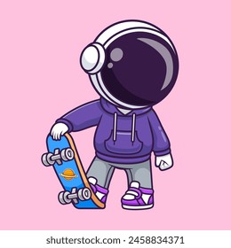 Lindo astronauta jugando skateboard ilustración de Vector de dibujos animados. Ciencia Sport Icon Concept Vector Premium aislado. Estilo plano de dibujos animados