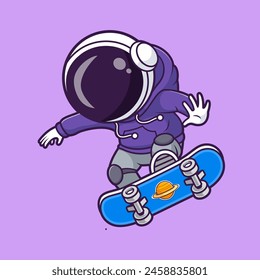 Cute Astronaut Playing Skateboard Cartoon Vector Icon Illustration. Science Sport Icon Concept Isolated Premium Vector. Flat Cartoon Style