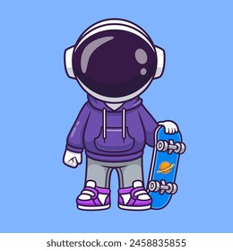 Lindo astronauta jugando skateboard ilustración de Vector de dibujos animados. Ciencia Sport Icon Concept Vector Premium aislado. Estilo plano de dibujos animados